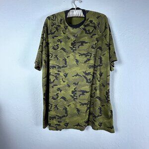Canari Mens T-Shirt Green Black Camouflage Pullover Short Sleeve Crew Neck Knit